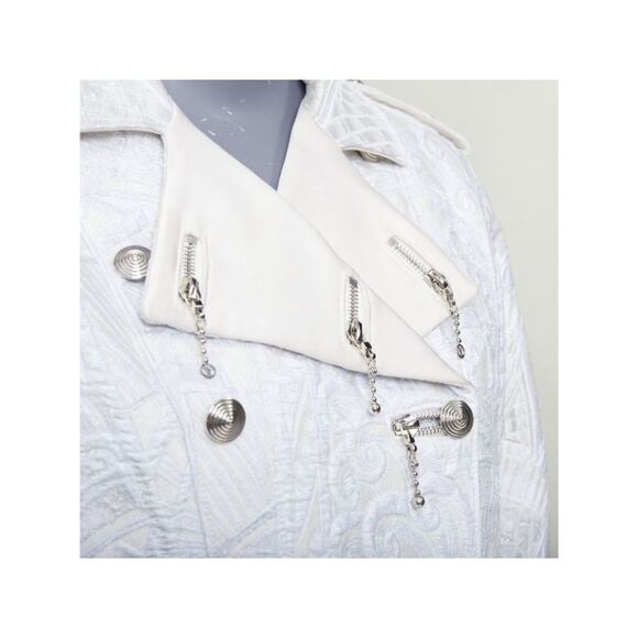 LOUIS VUITTON 2020 Runway ivory silver brocade military crop biker jacket FR36 S - Picture 2 of 10